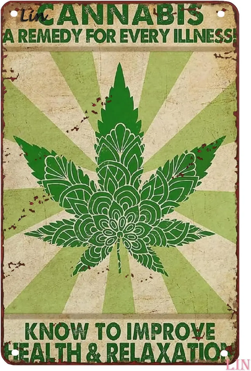 Metal Sign  Green Modern Rectangular Wall Mount Tin Art A Remedy for Every Illness Poster Vintage Love Weed Sign-aluminu