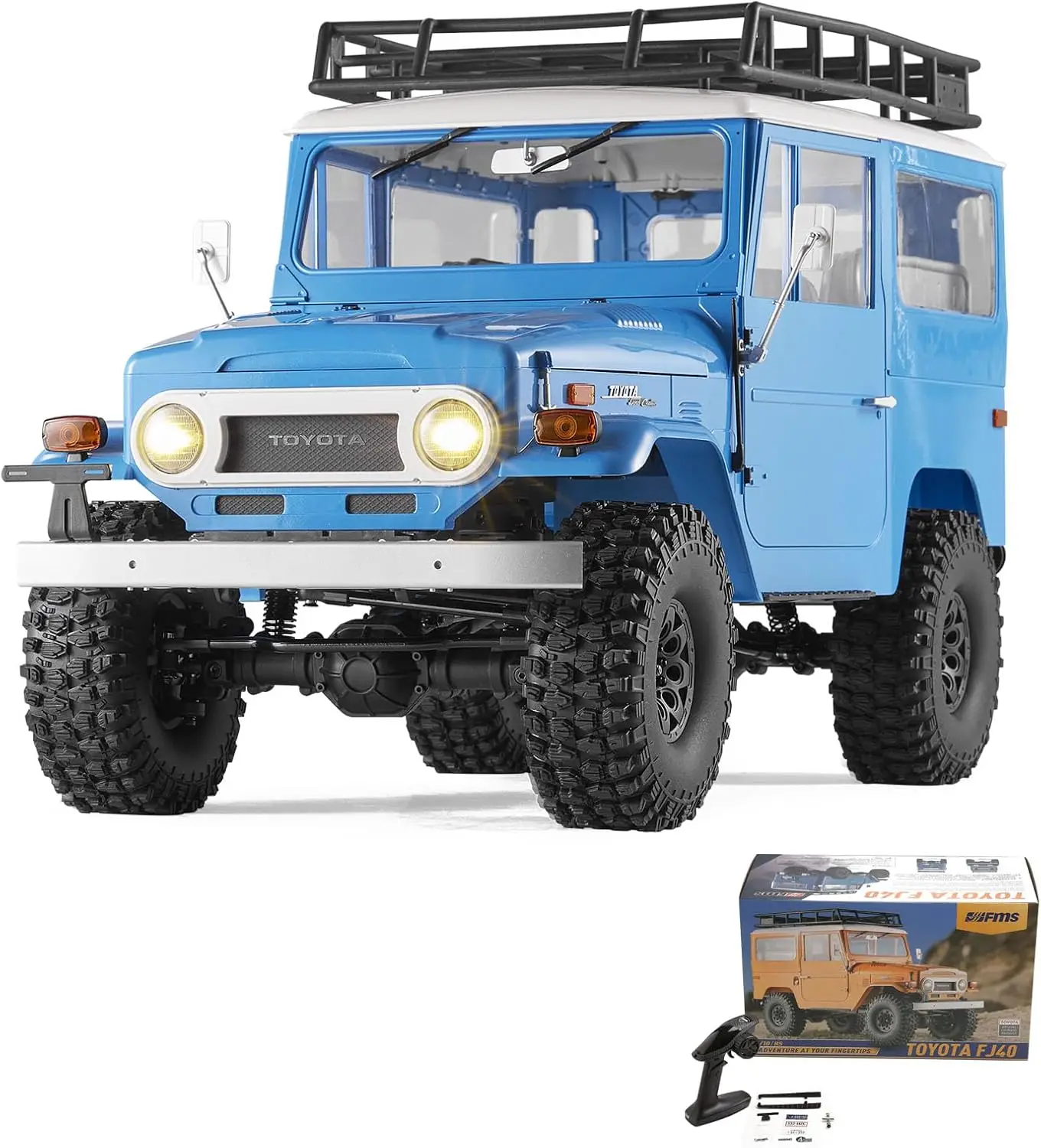 1/10 Scale Licensed Toyota Land Cruiser FJ40 RS RC Crawler, Blue, All Terrain Waterproof 4WD with 35T 550 Motor, 2.4GHz Remote Control, for Adults, No Battery
