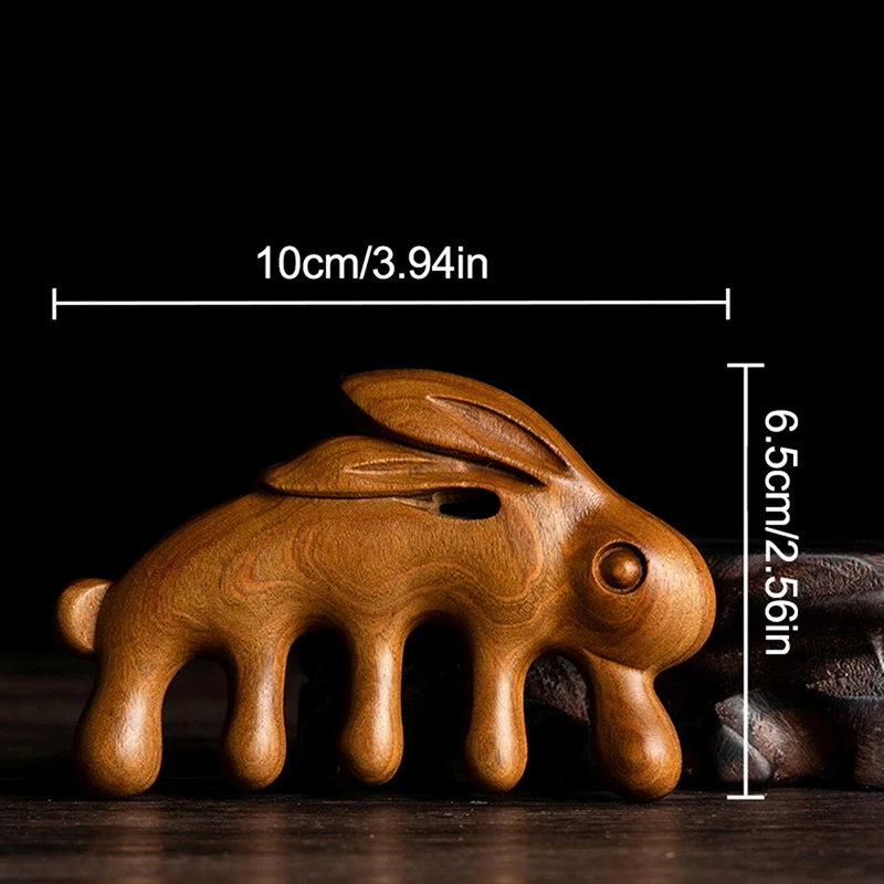 Pente de massagem meridiana corporal, sândalo verde, formato de coelho, 5 dentes, terapia de acupuntura, antiestático, pente de cabelo liso, 1 peça