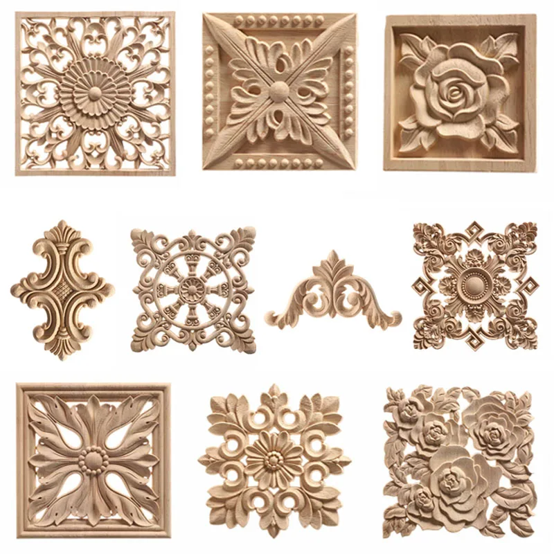 Wood Carved Corner Onlay Applique Unpainted Frame Cupboard Cabinet Decal For Home Furniture Decoration