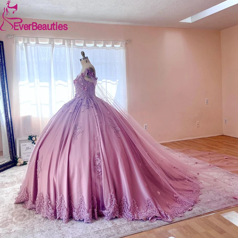 

Quinceanera Dresses Ball Gown Floral Lace Handmade Flowers Off The Shoulder Vestido De 15 Anos Quinceanera 2022