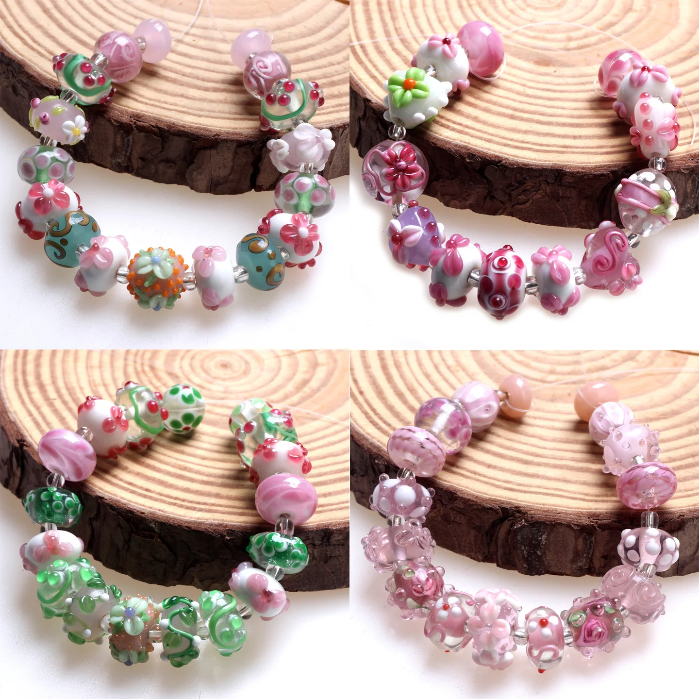 Pink Only 1set !Craftsmanship Handmade Romantic Lampwork Glass Loose Beads For Charm DIY Bracelets Jewelry Making Accessories!