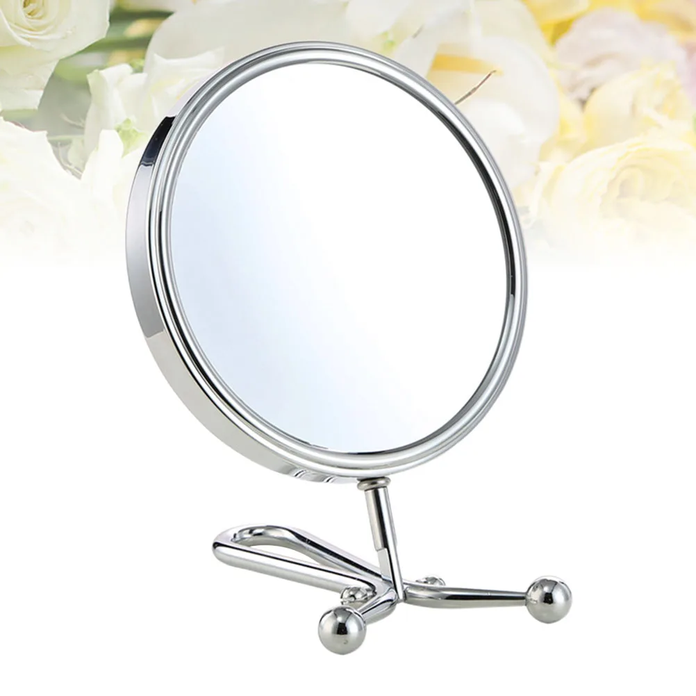 Doppelseitiger silberner rotierender Make-up-Spiegel, manueller Desktop-verstellbare Lupe, tragbarer Taschenspiegel für Damen, schnell