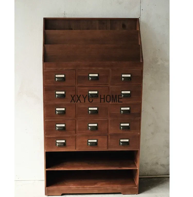 Solid Wood Magazine Multi-Drawer Storage Cabinet American Retro Storage Cabinet Living Room Side Storage Cabinet furniture