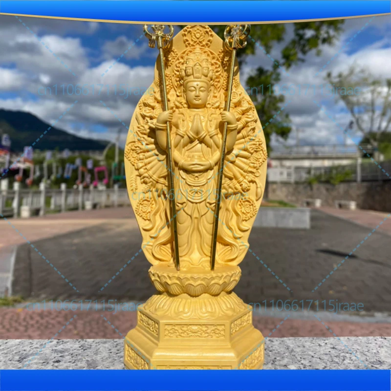 

wood carving Thousand-hand Avalokitesvara Bodhisattva sculptures figurines Buddhist figures Home Room Office Feng Shui Statue