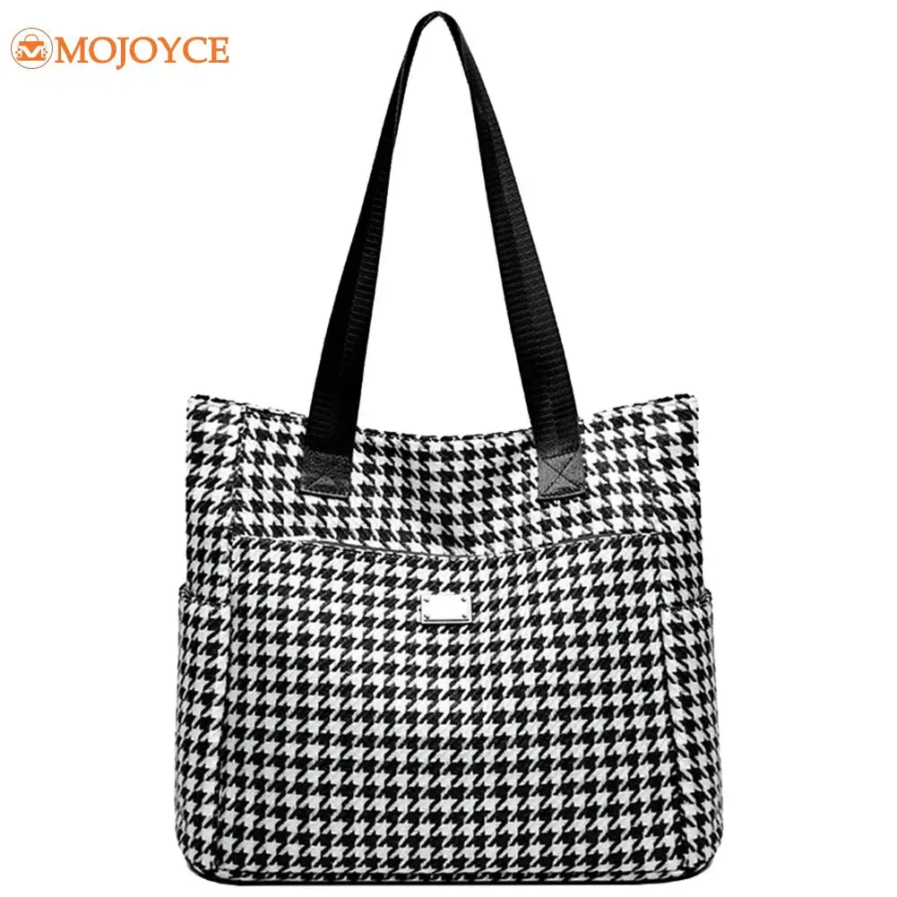 Fashion Houndstooth Handbag 2023 Waterproof Tweed Shoulder Bag Ladies Multi Pockets Underarm Bag Large Capacity Women's Tote Bag