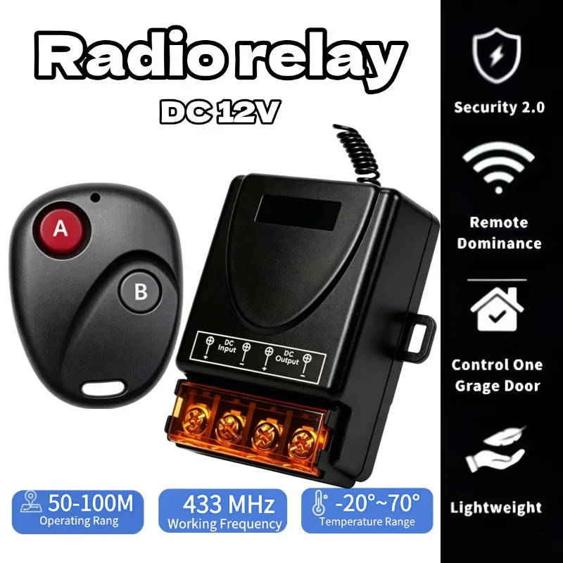 433MHz Wireless Remote Control Switch DC12‑48V 30A Relay RF Transmitter Remote Controller for Water Heaters Ceiling Lamp