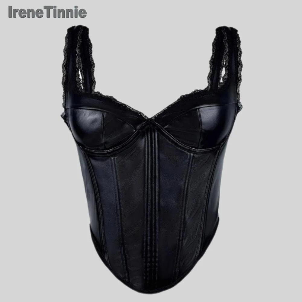 

IRENE TINNIE-Women's Y2K Leather Lace Corset, Waist Fishbone Bandage, Bustier Corset, Sexy Tops, Ropa De Mujer，Fashion, New，2025