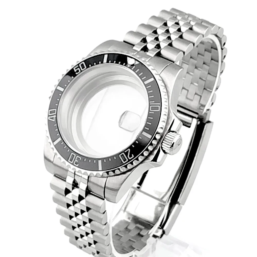 

40.5mm Mechanical SUB watch case strap fit NH-35/36 metal sapphire watch box lide Lock Clasp watch parts accessories