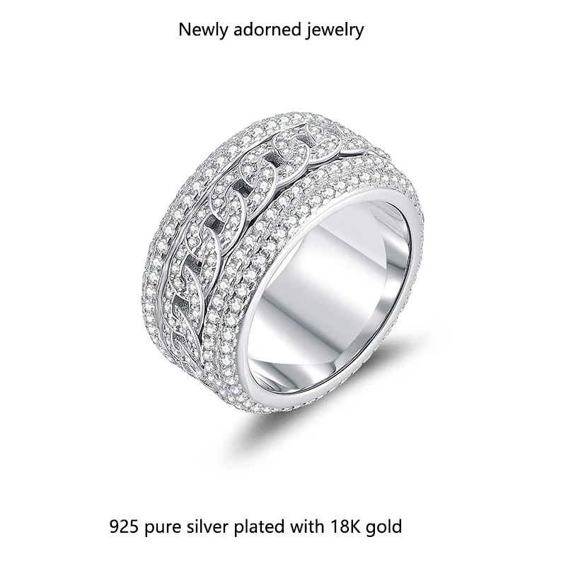 A fashionable and luxurious D-color full moissanite men's and women's ring, imported moissanite, 925 silver plated with white go