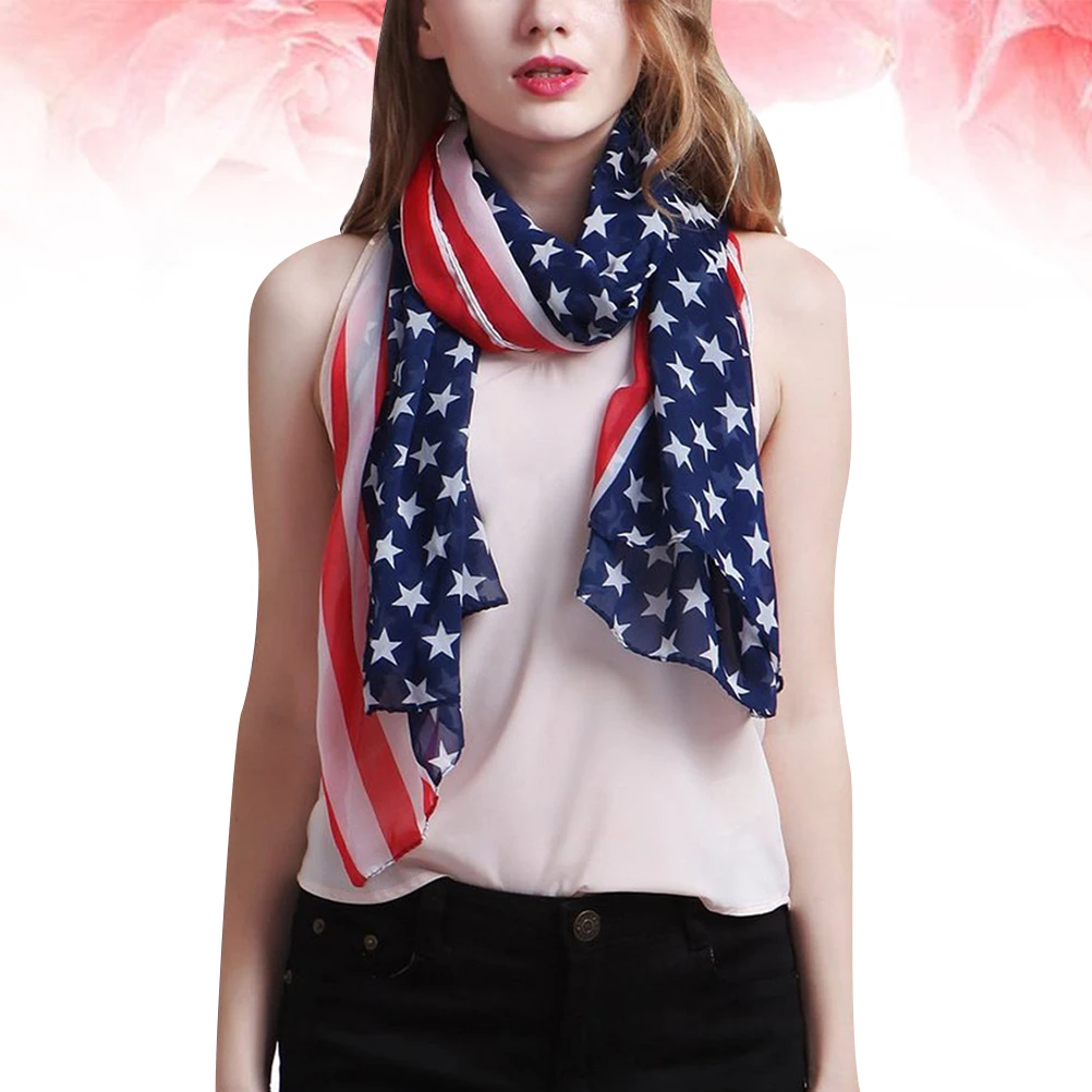 

1Pcs American Flag Scarf Lightweight Chiffon Shawl Neck Wrap for Women Thin Long Scarf All-Match Neck Wrap Sunscreen Cape