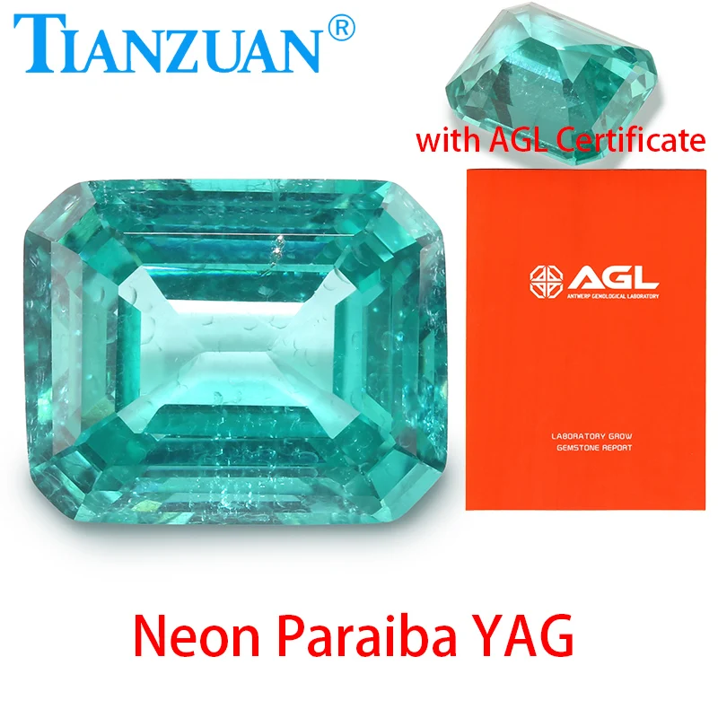 

Rectangle Shape Lab Grown Neon Paraiba Blue Yttrium Aluminium Garnet Synthetic YAG Loose Paraiba Blue YAG with AGL certificate