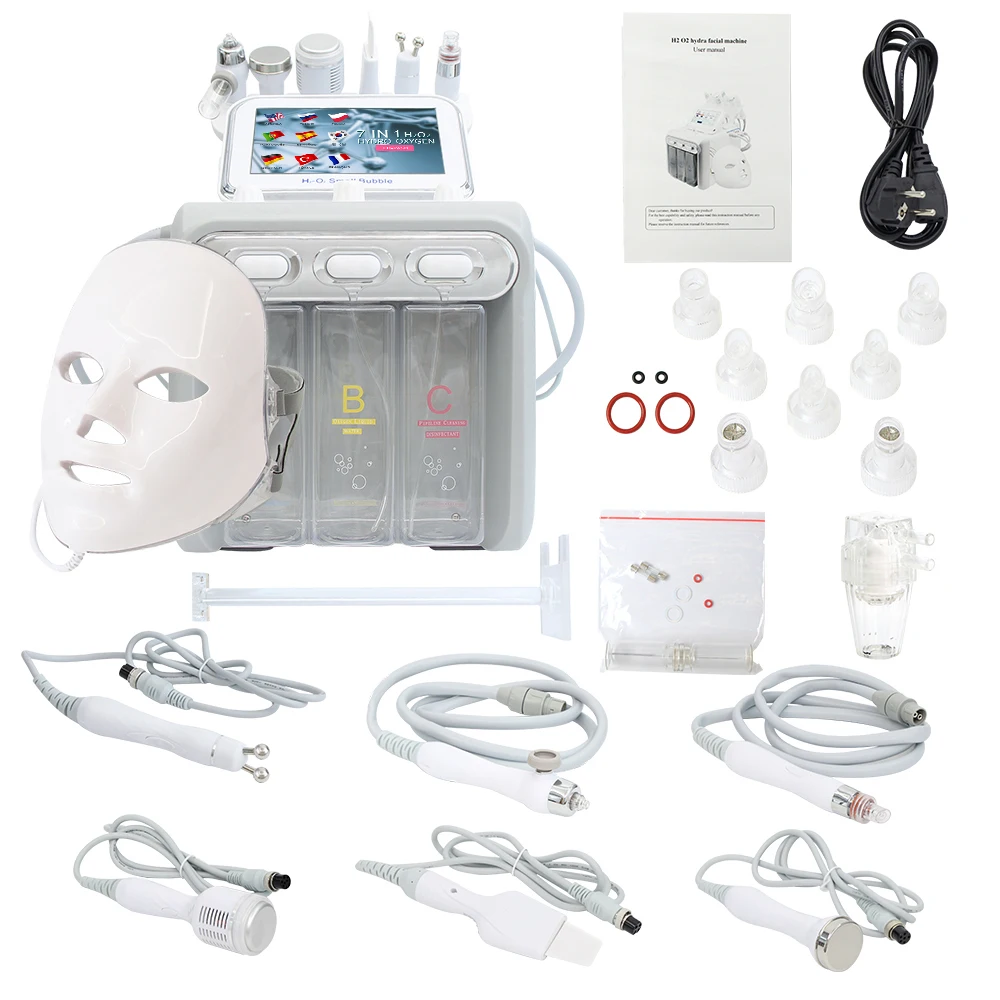 7 em 1 beleza hidro água oxigênio pele casca equipamento h202 limpeza profunda pequena bolha máquina de massagem facial com máscara led para spa