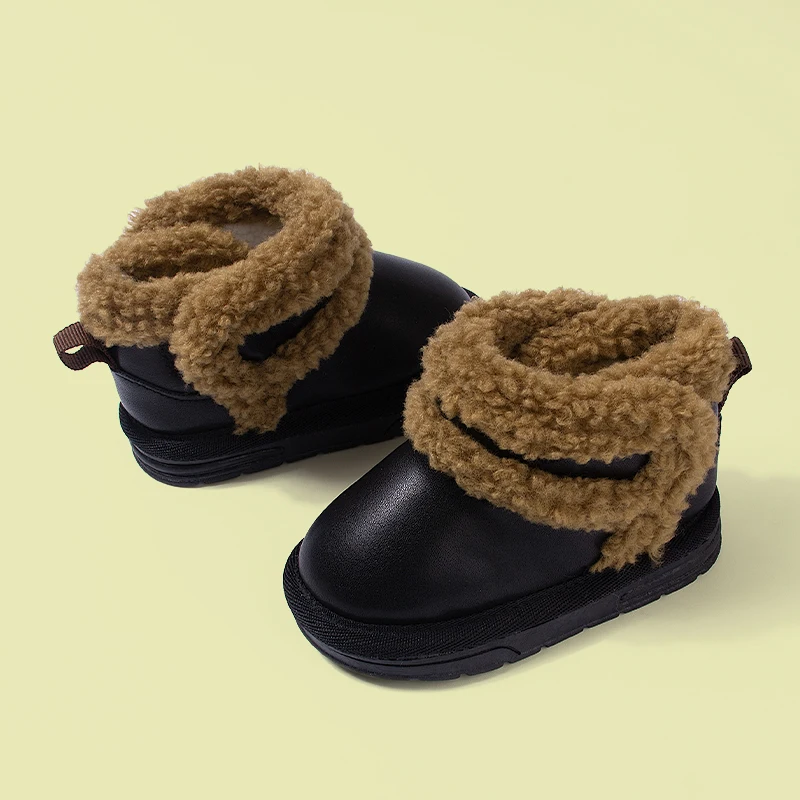 شتاء جديد وصول براون فو شيرلينغ طوق أسود أبيض العصرية الدفء الاطفال الثلوج أحذية عادية لينة وحيد للجنسين سنوبروف #2