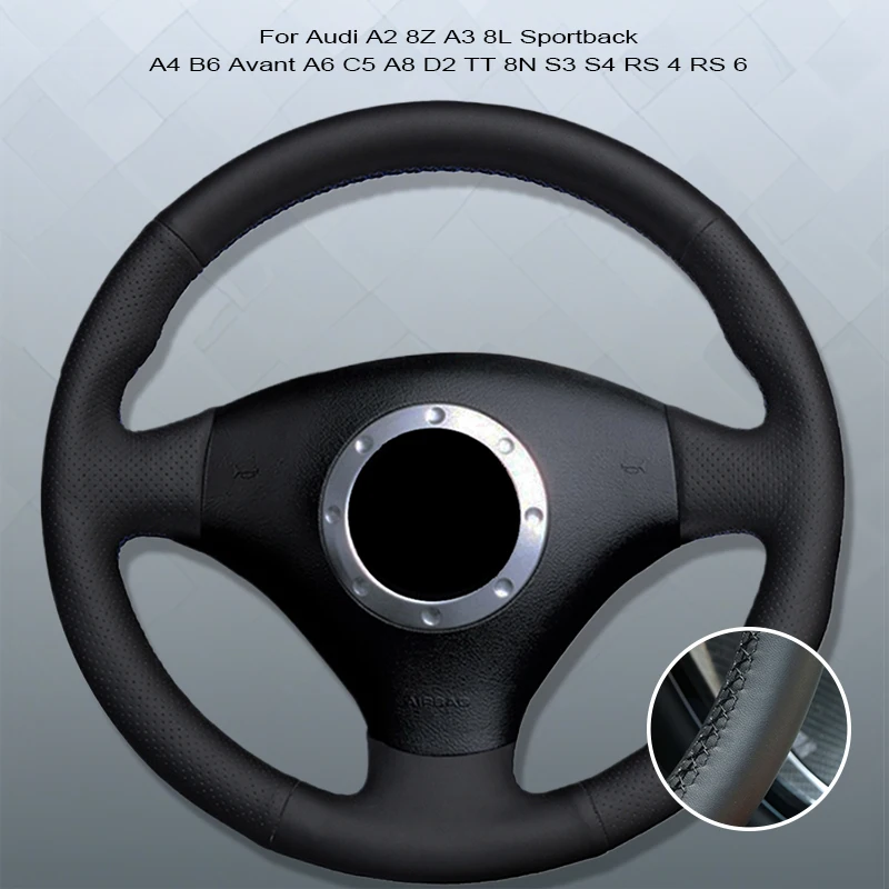 Microfibre Leather Car Steering Wheel Cover For Audi A2 8Z A3 8L Sportback A4 B6Avant A6C5 A8D2 TT8N S3 S4 RS4 RS6 Steering Case