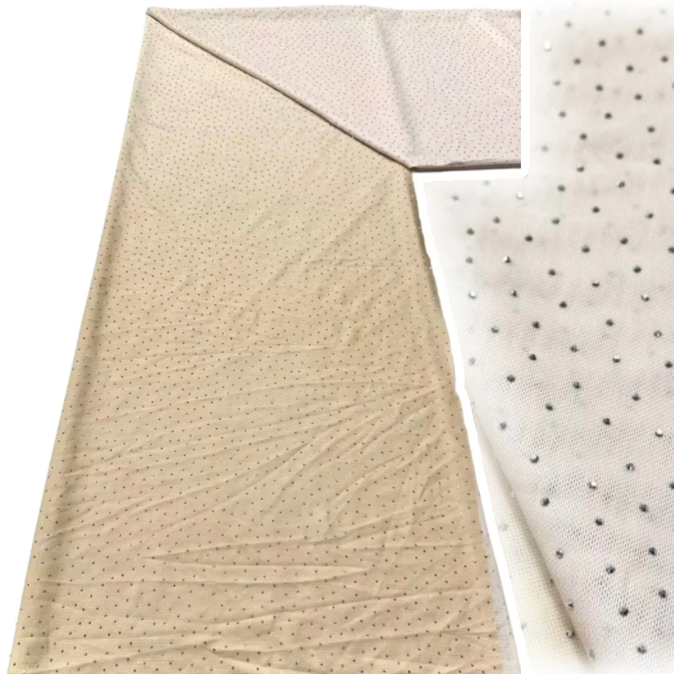 

African Polyester Ammonia Elastic Mesh Lace Fabric 2025 High Quality Embroidered Lace French Lace Stones for Wedding Dress A1418