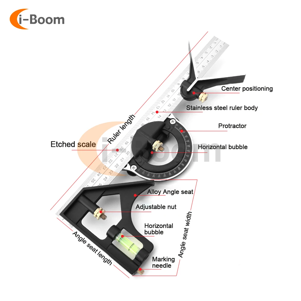 Multifunction Square Angle Ruler High-precision Woodworking Scribing Mark Line Measuring Tools Kit Stainless Steel Durable Level