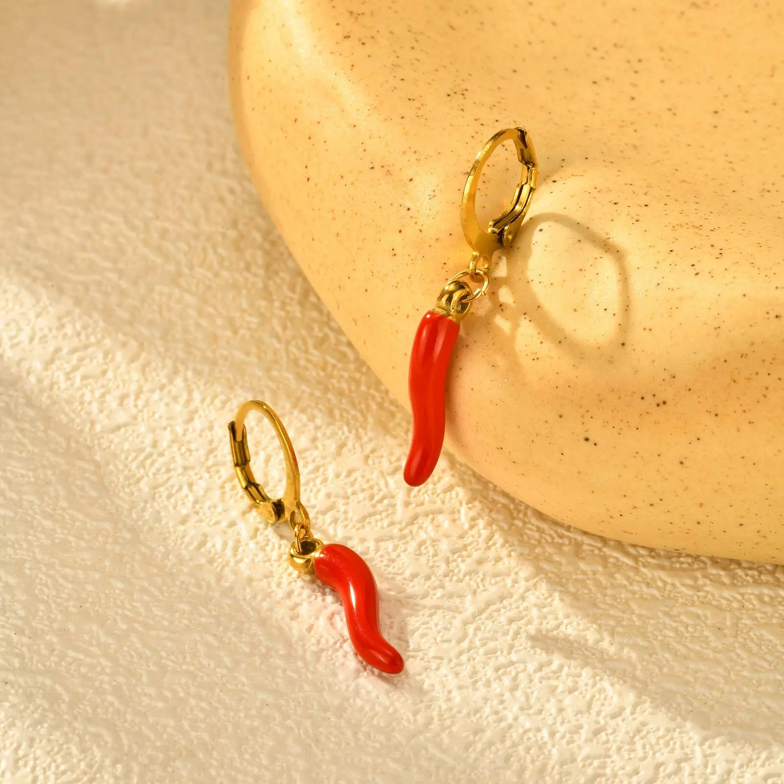Stainless Steel Red Chili Pepper Drop Dangle Earrings for Women, Creative Enamel Charms Pendant Earring Jewelry