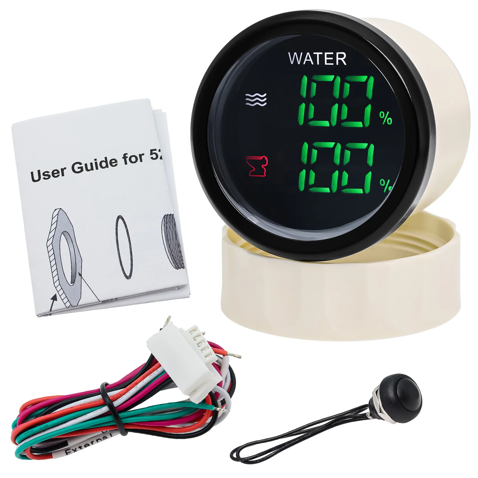 NEW 52mm Dual Gauge Water Level Gauge Sewage Level Meter with Warning Water Level Sensor 0-190 Ohm for Marine Boat Truck Car