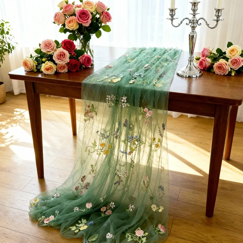 1pc Green Embroidered Butterfly Tulle, Pre-Cut, for Wedding, Birthday, Arch & Bouquet Decor