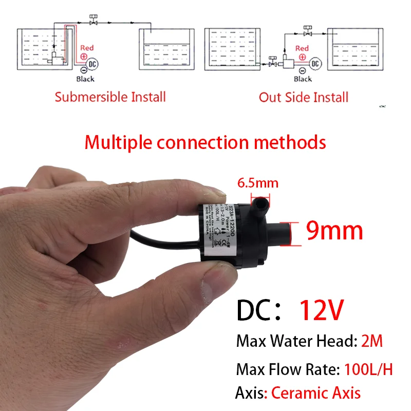

100L/H brushless amphibious ceramic shaft submersible pump DC 12V lifting 2M ultra quiet mini portable submersible pump