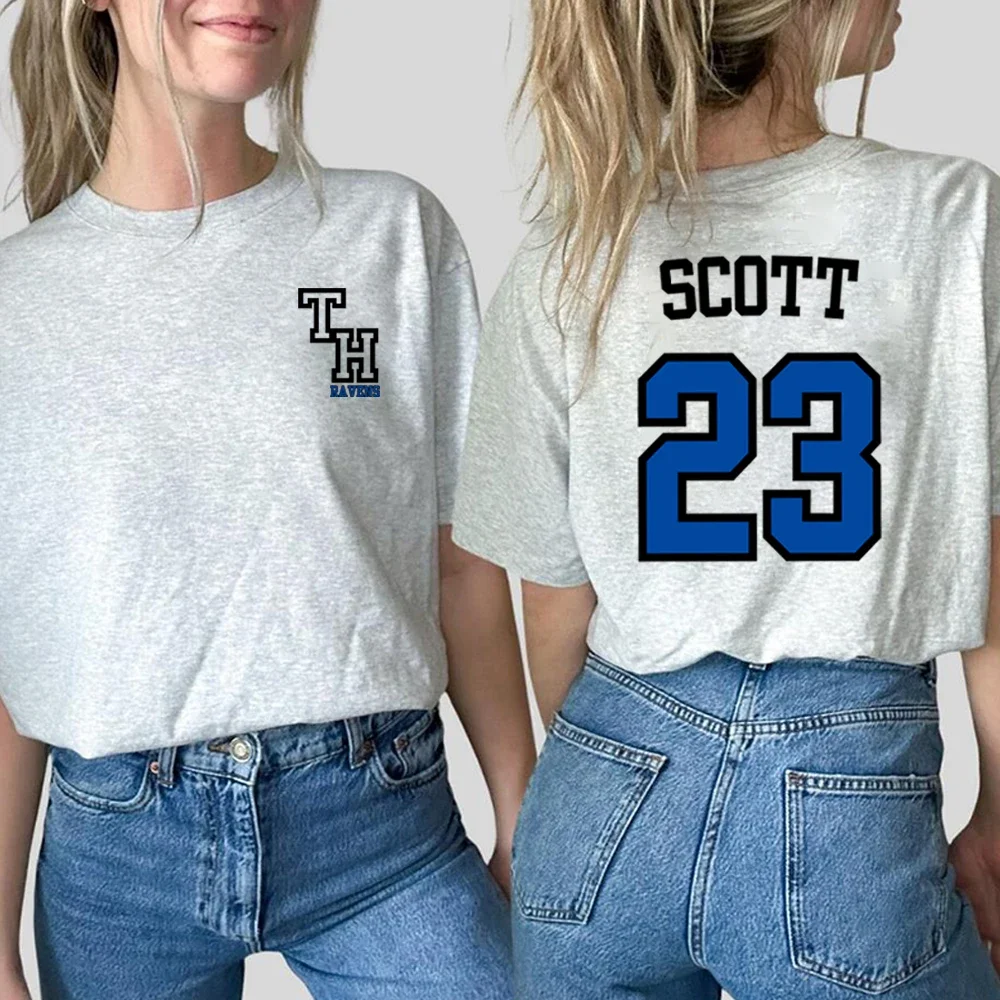 TREE HILL RAVENS Scott 23 T-shirt voor- en achterkant print shirt One Tree Hill shirts Nathan Scott Tee North Carolina tops