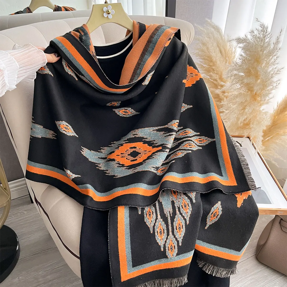 

Новый осенне-зимний элегантный женский брендовый шарф в национальном стиле, роскошные теплые шали, жаккардовый шарф, пашмина Mujer, платок Bufanda