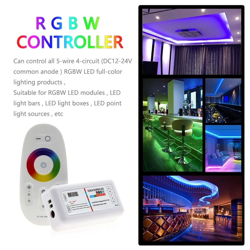 RGBW Controller 24A DC12V 24V 4 Channel LED Touch Screen RF Wireless Remote Control Dimmer for 5050 Full Color Lamp Light Strip