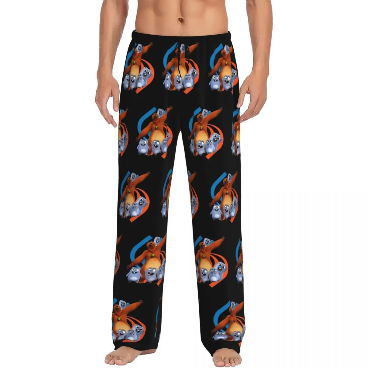 

Custom Men's Grizzy And The Lemmings Pajama Pants Printed Cute Cartoon Sleep Sleepwear Bottoms with Pockets