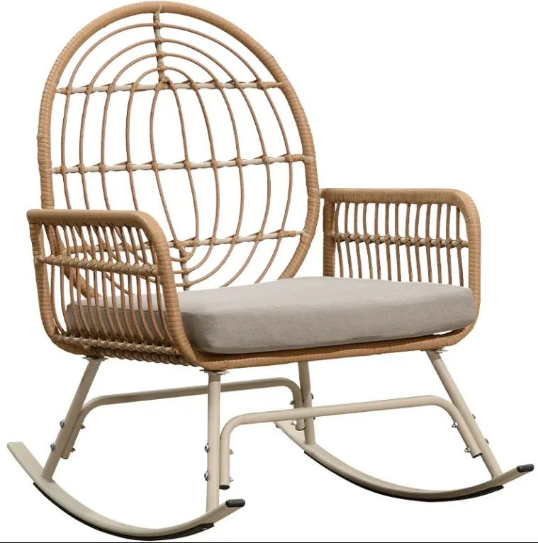 

Single Leisure Rattan Chair for Balcony or Outdoor Living Room Rocking Furniture for Garden Use