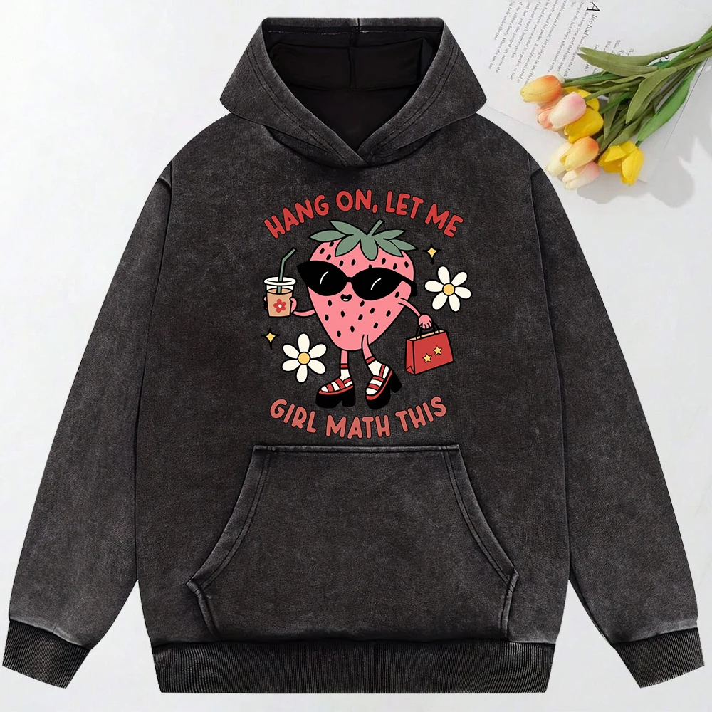 

Happy Strawberry Miss Printing Washed Woman Hoody Cotton Pocket Streetwear Casual Multicolor Clothes Loose Y2K Sweatshirt