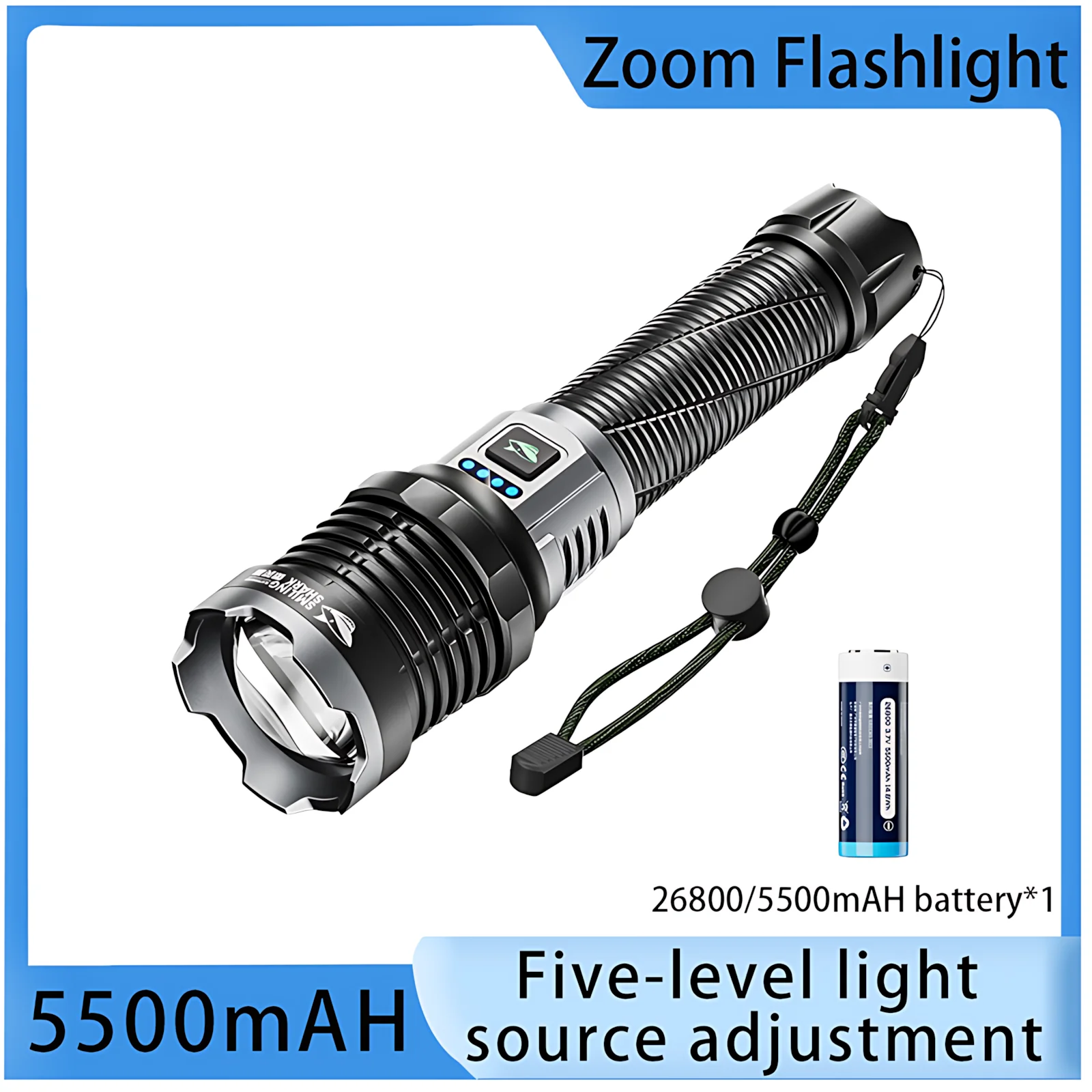 

2000 Lumen White Laser Heat Dissipation Flashlight Zoomable USB-C Rechargeable with 5 Light Modes Water Resistant for Hunting Cycling Camping Emergency