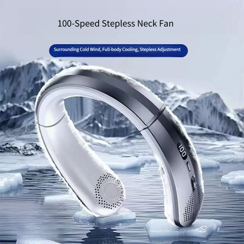 New 100 Speed Neck Fan Digital Display USB Portable Fan for Students Outdoor Sports Low Noise Adjustable Angle Strong Wind