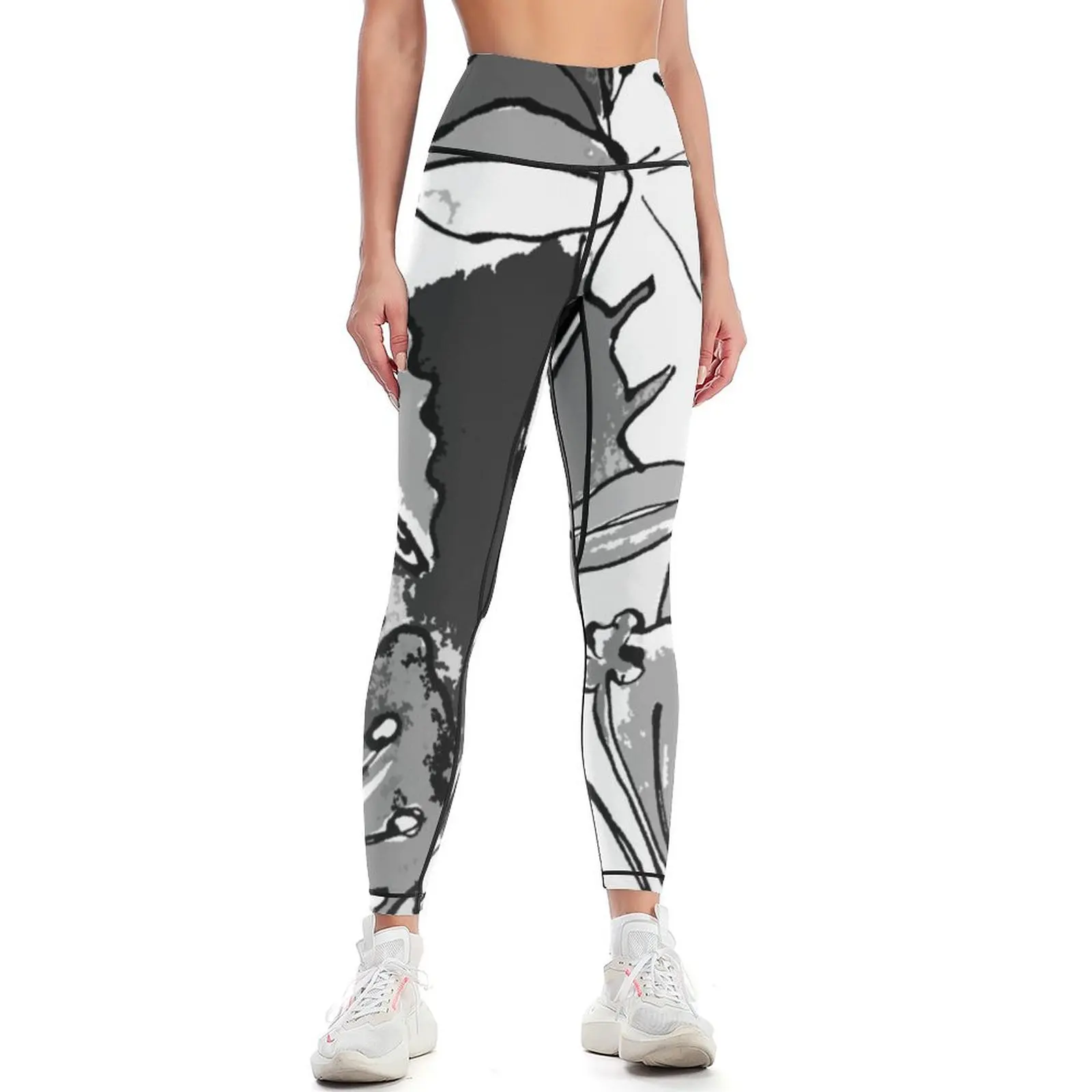 

Tropical Explosion Black and White Leggings gym top Women's sportswear Tight fitting woman Womens Leggings