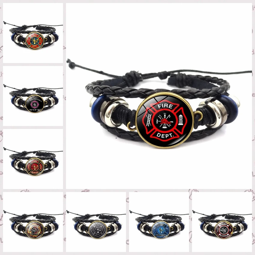 Rescue Fireman Dome Glass Retro Braided Bracelet Bracelet Jewelry Gift Popular Jewelry Gifts for Family