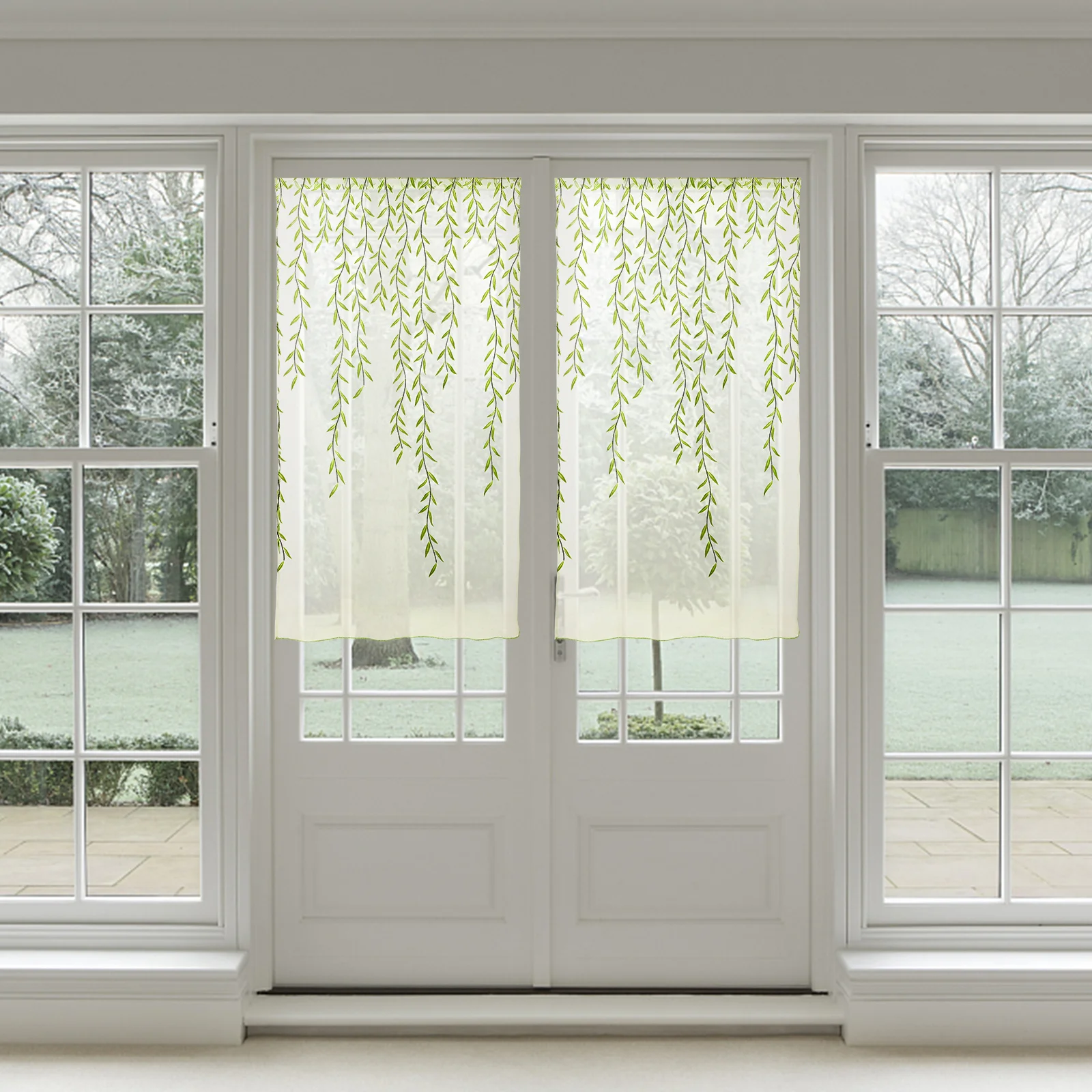 Voile Curtains 100X200Cm Green Sheer Window Tulle For Bedroom Living Room Rod Pocket Light Filtering Privacy Home Textile