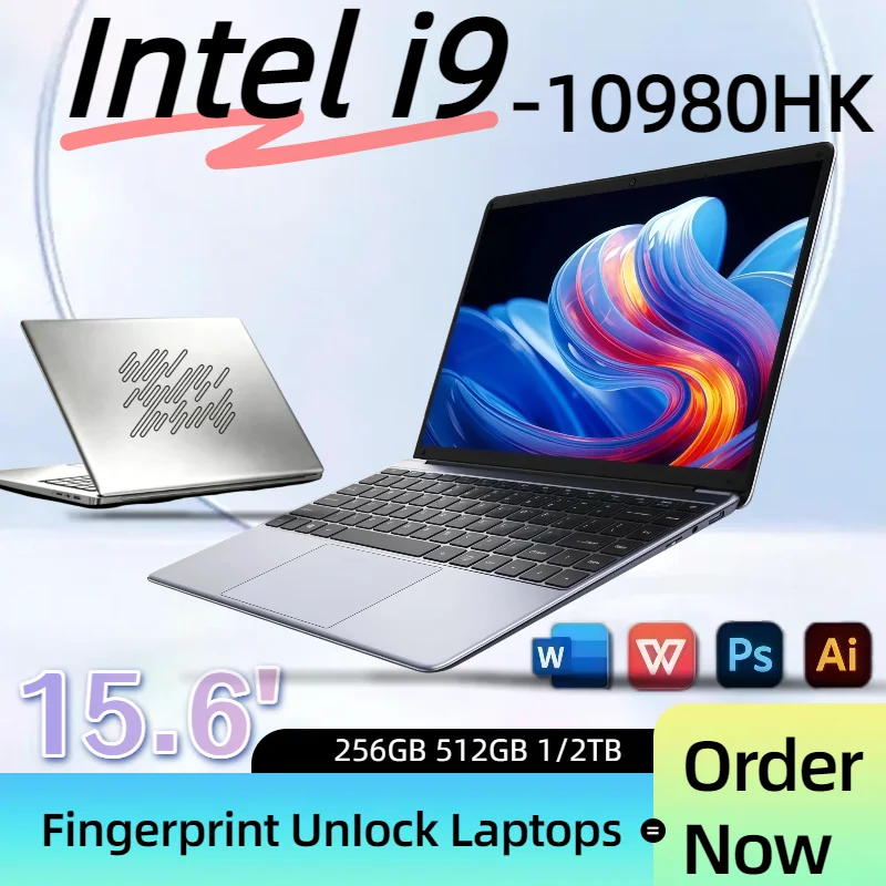 Ultra Slim 15.6 Inch Business Laptops Notebook PC Core i9-10980HK 32GB RAM 2TB SSD For Office Games Computer