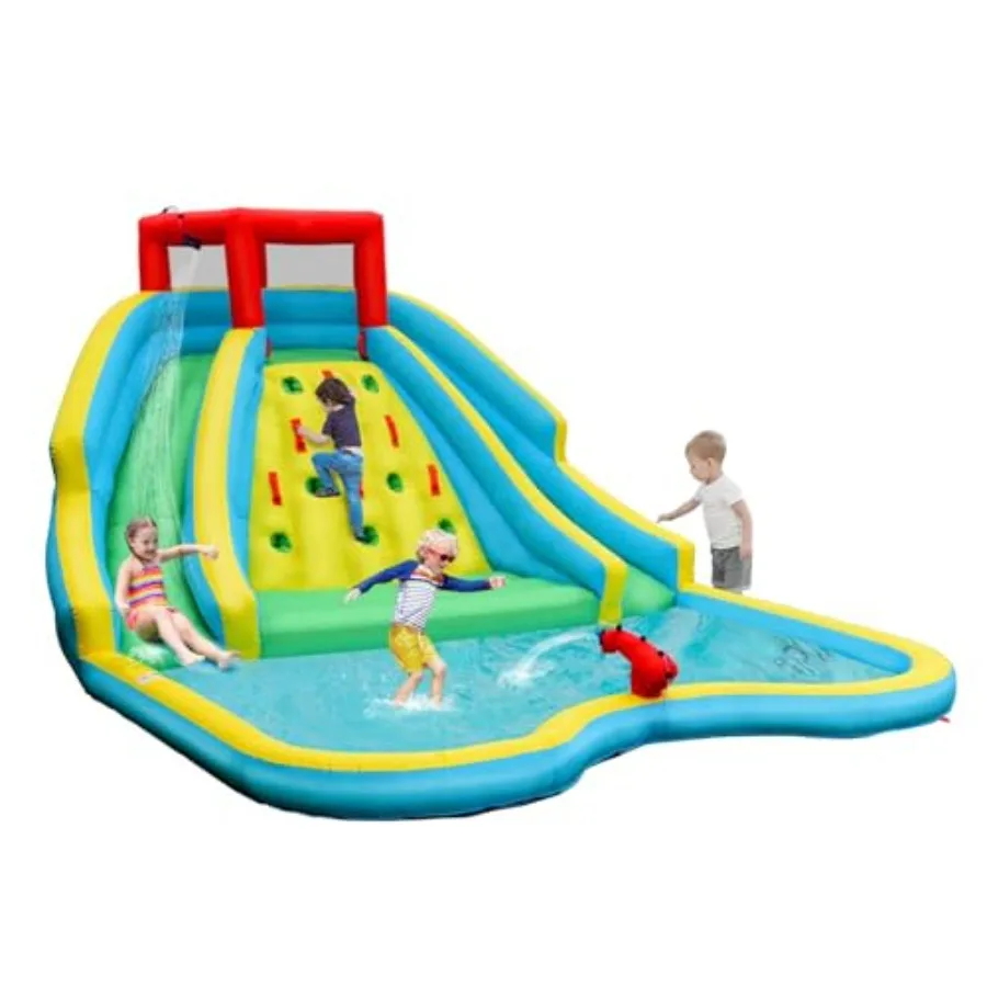 

Inflatable Water Slide Blow Up Bouncer Castle with Water Slides Splash Pool and Water Cannons Outdoor Water Park for 3-10 Years