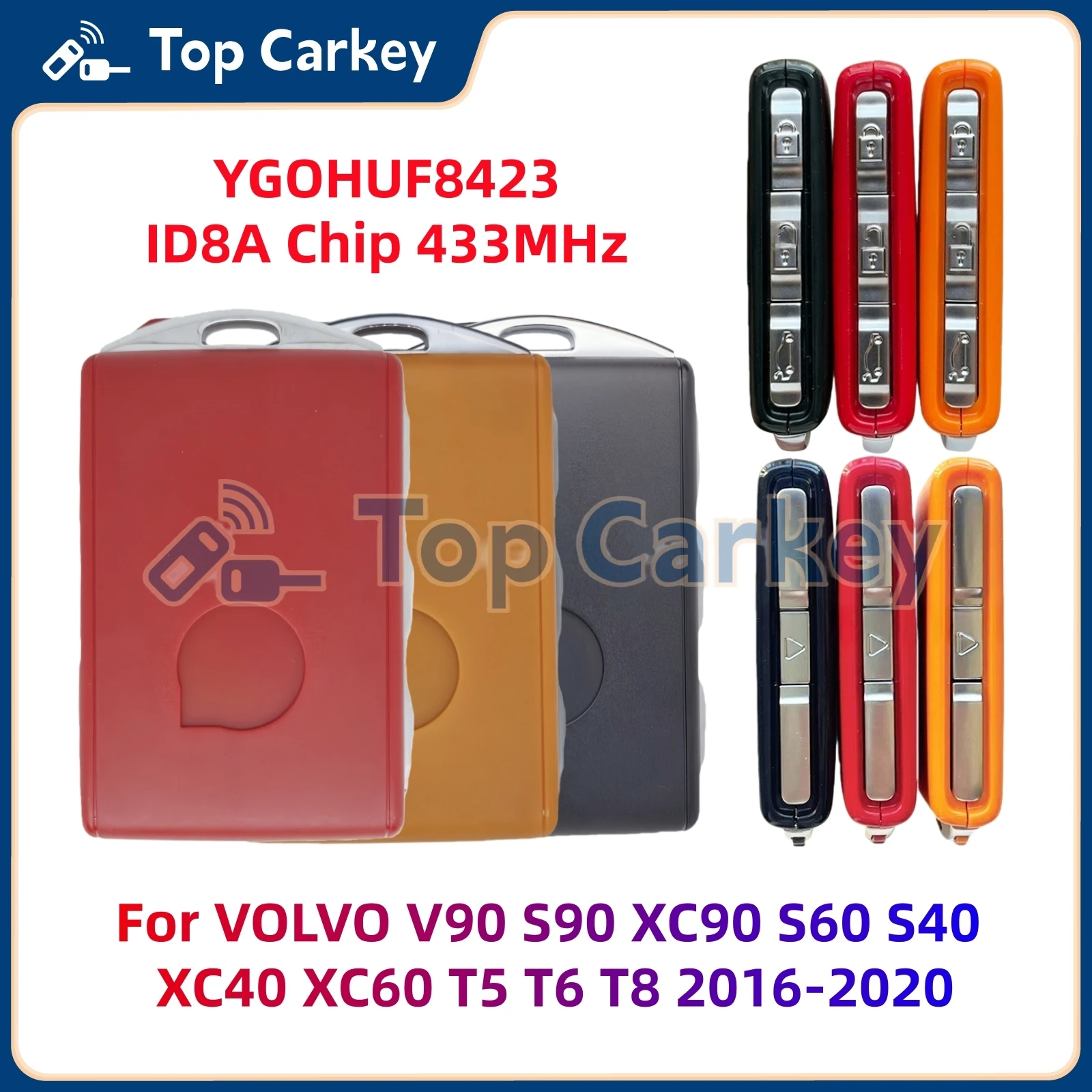 

TopCarkey YGOHUF8423 ID8A чип 433 МГц умный дистанционный ключ для VOLVO V90 S90 XC90 S60 S40 XC40 XC60 T5 T6 T8 2016-2020