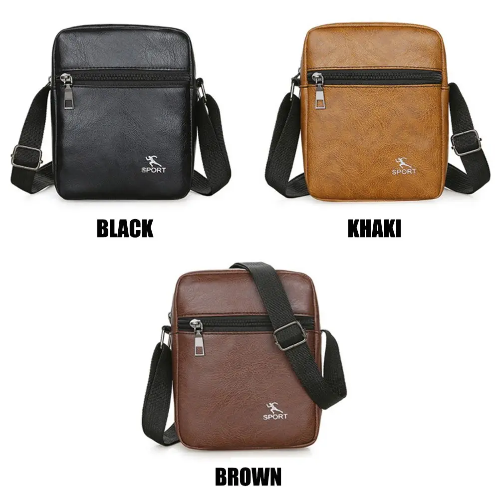 PU Leather Crossbody Messenger Bag For Men Office Worker Sling Shoulder Bags Travel Black Brown Khaki Handbags Small Totes view 5