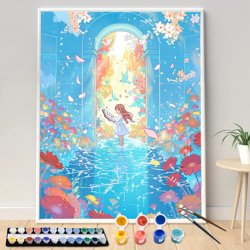 Hand Painting Summer Dream Water World Landscape Painting By Numbers Kit DIY Artwork Canva Art Home Decoration Gift