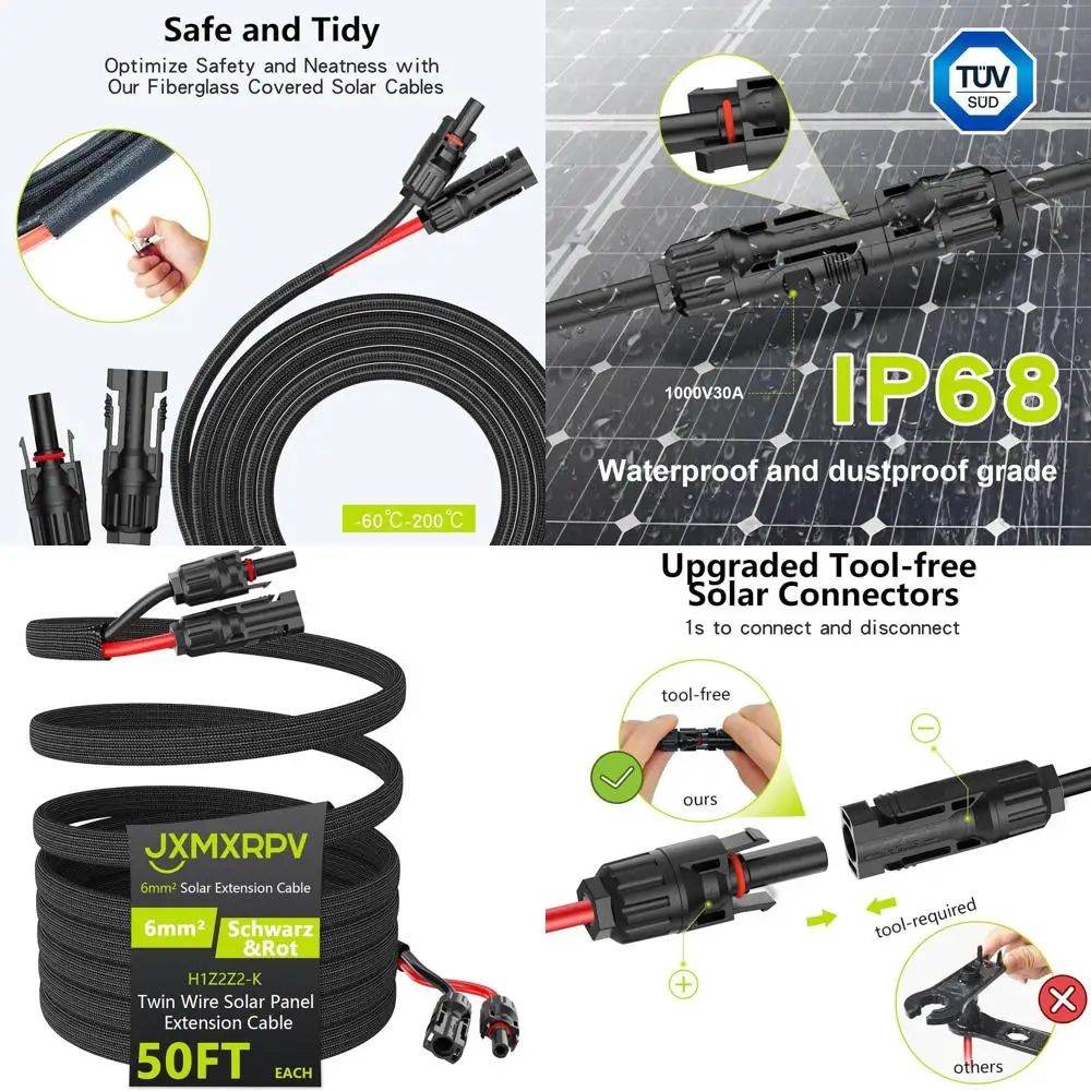 

Удлинительный кабель 10AWG, 50 футов, с защитным кожухом, водонепроницаемый кабель IP68 для солнечных панелей, удлинитель 10 AWG для дома, лодки и автодома