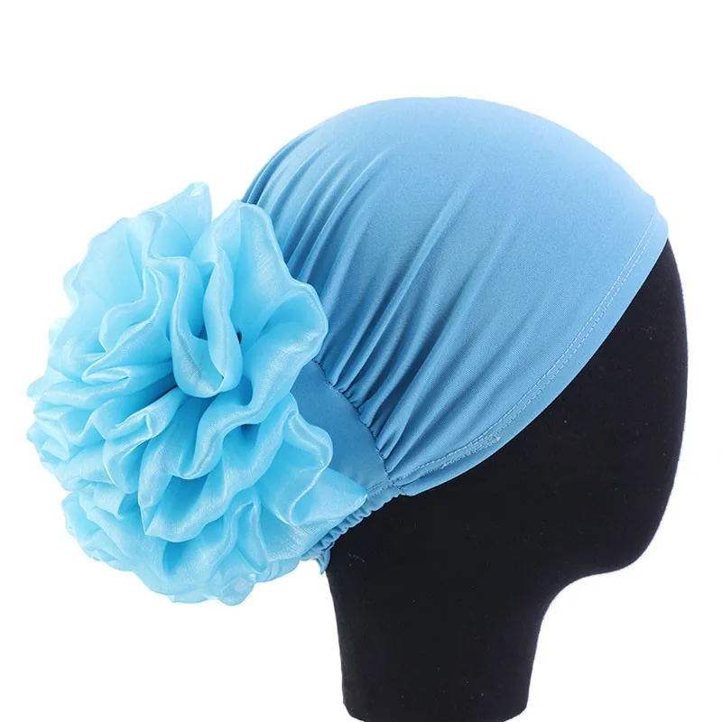 Woman Big Flower Turban Hair Accessories Elastic Cloth Hair Bands Hat Chemo Beanie Ladies Muslim Solid Hair Loss Scarf Cap