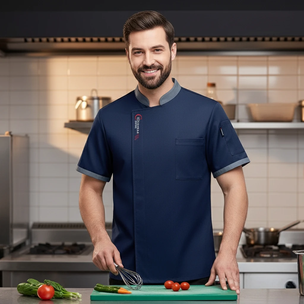 

Quick-Dry Kitchen Workwearfor Restaurant Men Summer Short Sleeve Chef Uniform Shirt Breathable