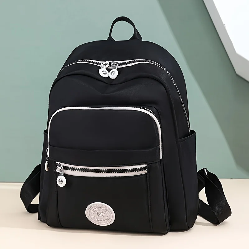 2025 Modischer Damen-Nylon-Rucksack – einfarbiger Freizeitrucksack, verstellbarer Schultergurt, Reißverschluss, Polyester, geeignet