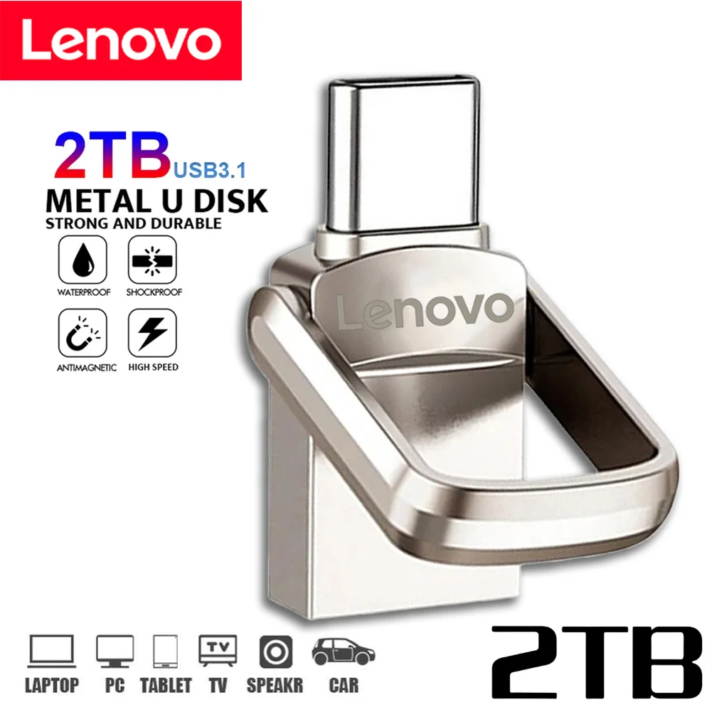 

Lenovo 2 ТБ U-накопитель USB 3.1 1 ТБ Type-C Высокоскоростной ручка Металлический водонепроницаемый USB-накопитель для хранения Memoria 512 ГБ USB-накопитель