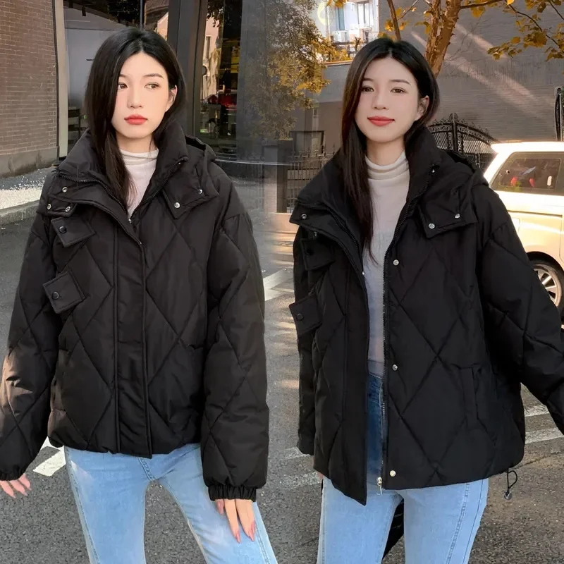 

2023 New Winter Loose Jacket Hooded Short Puffer Coats Women Parka Overcoat Cotton-padded Clothes Female Streetwear Outerwear