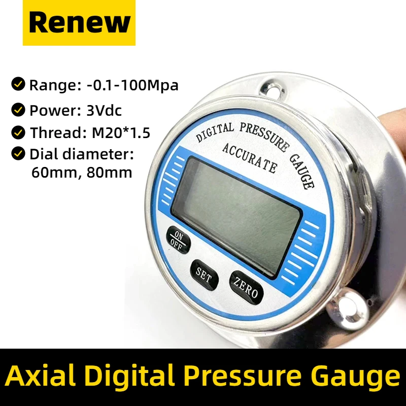 Imagem -05 - Manômetro de Pressão Digital Display Lcd Barra Mpa Psi Kgf Cm2 ar Óleo Líquido Manômetro Axial Npt1 Npt1 Npt4 Montagem Traseira 100 mm