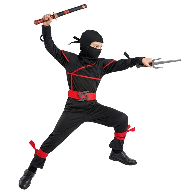 Japanese Samurai Costume for Kids Ninja Cosplay Halloween Party Cosplay with Sword 9PC New Year Boys and Girls Party Masked Suit
