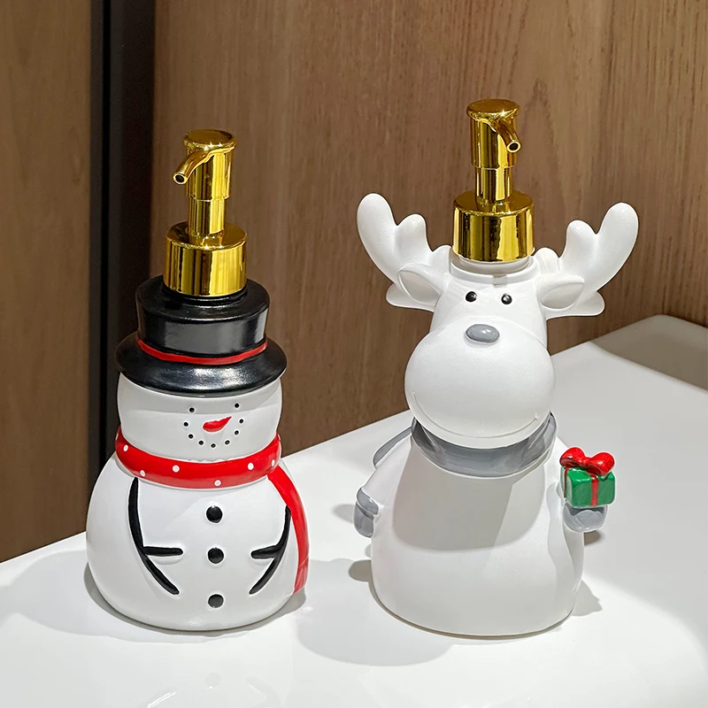 Kreative Weihnachtsmann-Seifenflasche, wiederverwendbar, Weihnachtsmann-Schneemann-Rentier-Seifenspenderflasche, Duschgel-Handseifenflasche mit Druckmechanismus – Detail 6